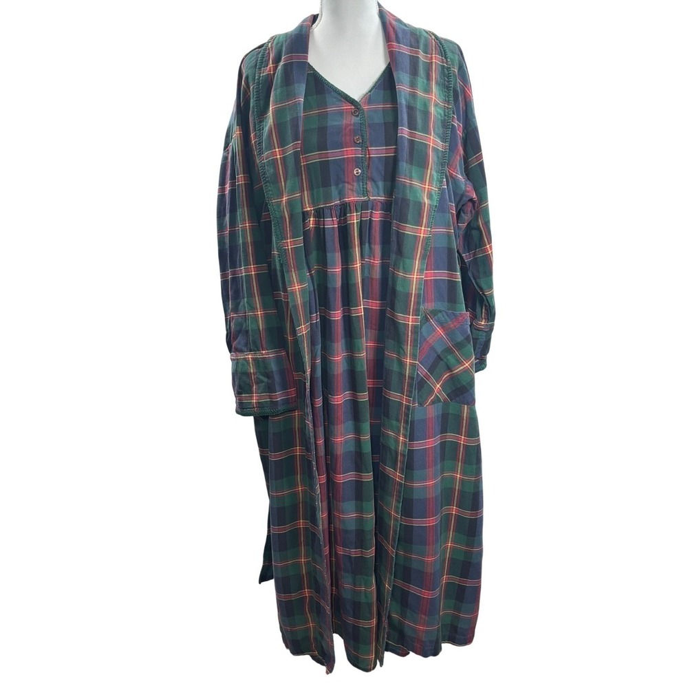 VTG 80s Victoria's Secret Country Nightgown Robe Set Tartan Plaid Flannel S - Picture 2 of 8